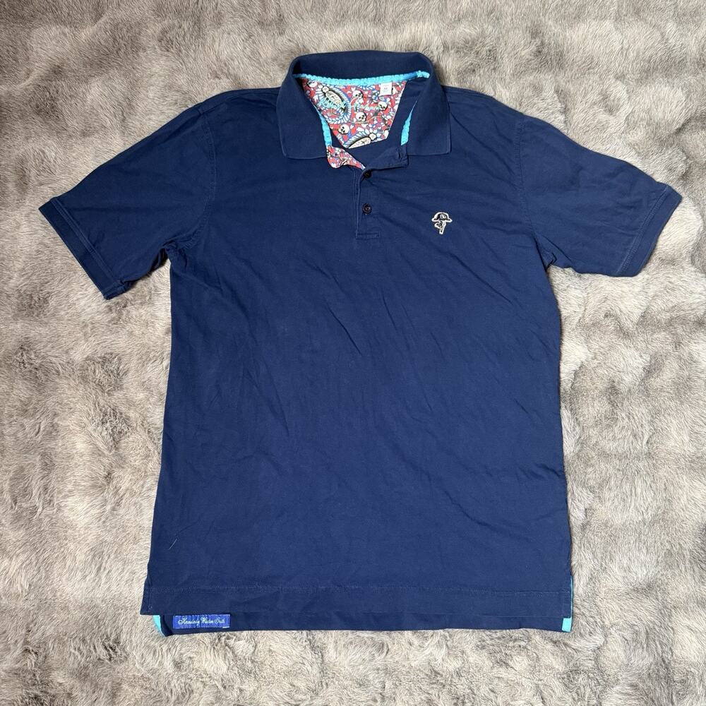 Robert Graham Mushroom Logo Polo Shirt Sleeve Blue Size Medium Rare
